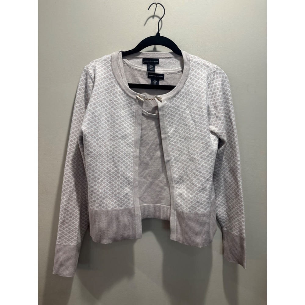 Adrienne Vittadini Cardigan Tank Top Set Knit Diamond Pattern Womens Medium